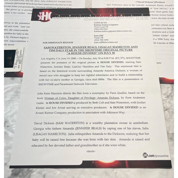 A House Divided Movie Press Kit Showtime 2000 Sam Waterston Jennifer Beals - Picture 2 of 6